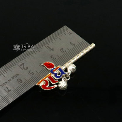 925 sterling silver handmade Radhe Krishna flute idol with intricate detailing, featuring a traditional bansuri and divine design.