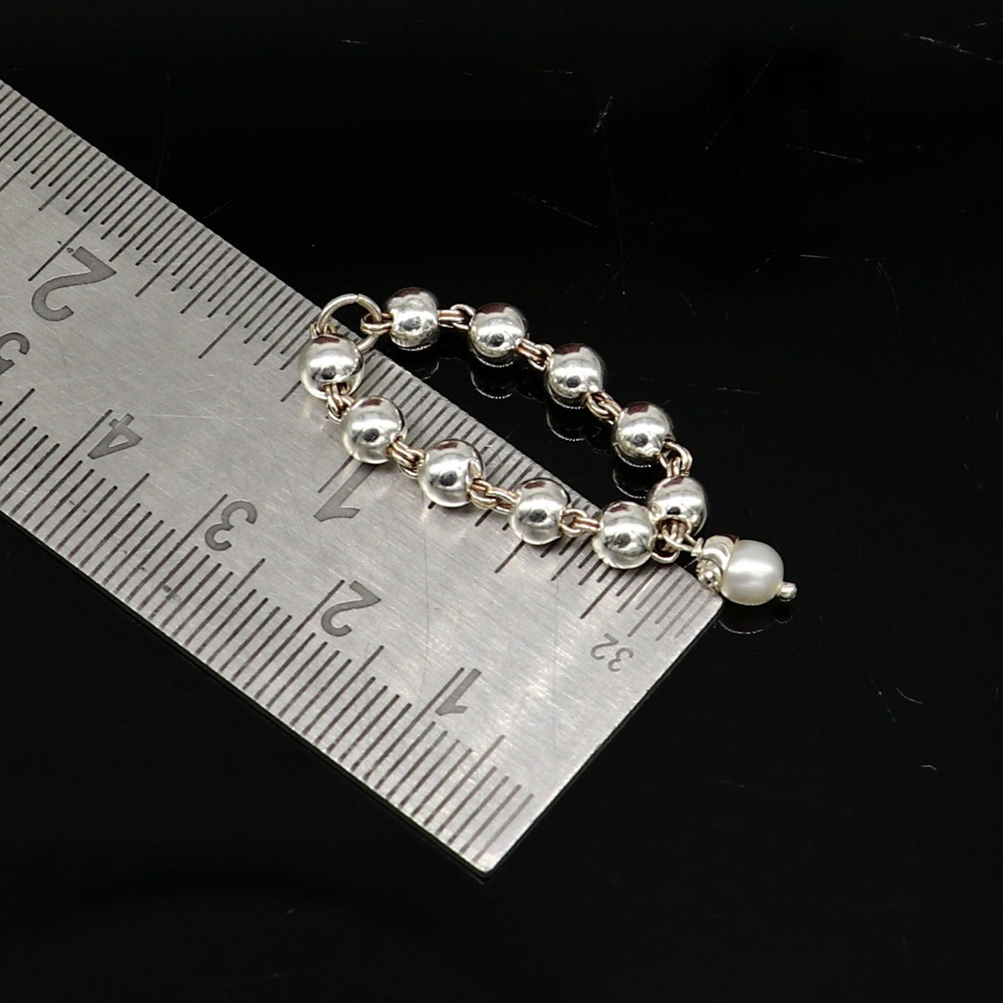 2" inches long handmade sterling silver beaded bracelet or necklace for baby krishna figurine or sculpture, best puja necklace sbr224 - TRIBAL ORNAMENTS