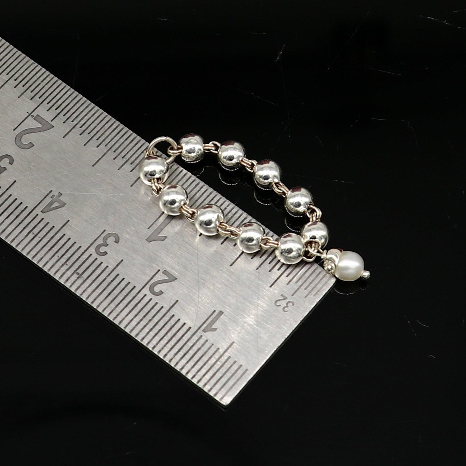 2" inches long handmade sterling silver beaded bracelet or necklace for baby krishna figurine or sculpture, best puja necklace sbr224 - TRIBAL ORNAMENTS