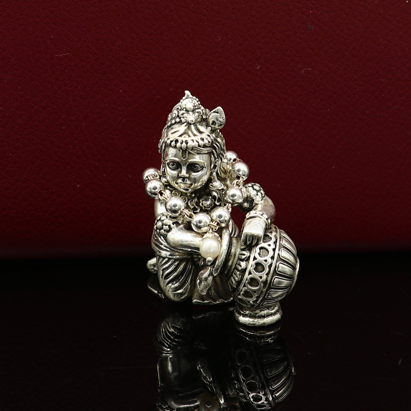 2" inches long handmade sterling silver beaded bracelet or necklace for baby krishna figurine or sculpture, best puja necklace sbr224 - TRIBAL ORNAMENTS