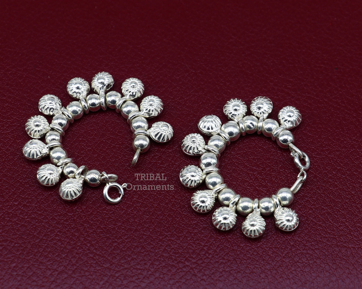 Vintage sterling silver Lord Krishna anklet, handmade small size Krishna ankle bracelet with Laddu Gopala design from Tribal Ornaments.