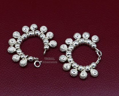 Vintage sterling silver Lord Krishna anklet, handmade small size Krishna ankle bracelet with Laddu Gopala design from Tribal Ornaments.