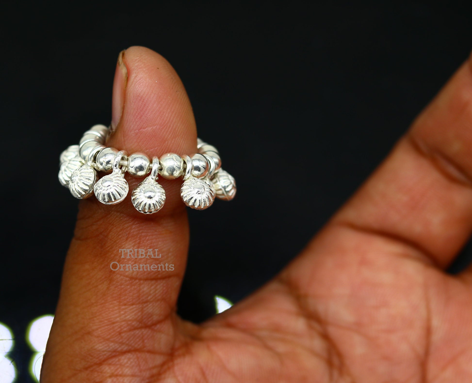 Vintage sterling silver Lord Krishna anklet with intricate design, small size, handmade tribal ornament for Krishna ankle jewelry.