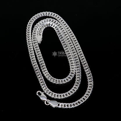 Sterling silver 20"/24" 4mm Cuban curb chain necklace by Tribal Ornaments, handcrafted stylish men's jewelry with intricate links