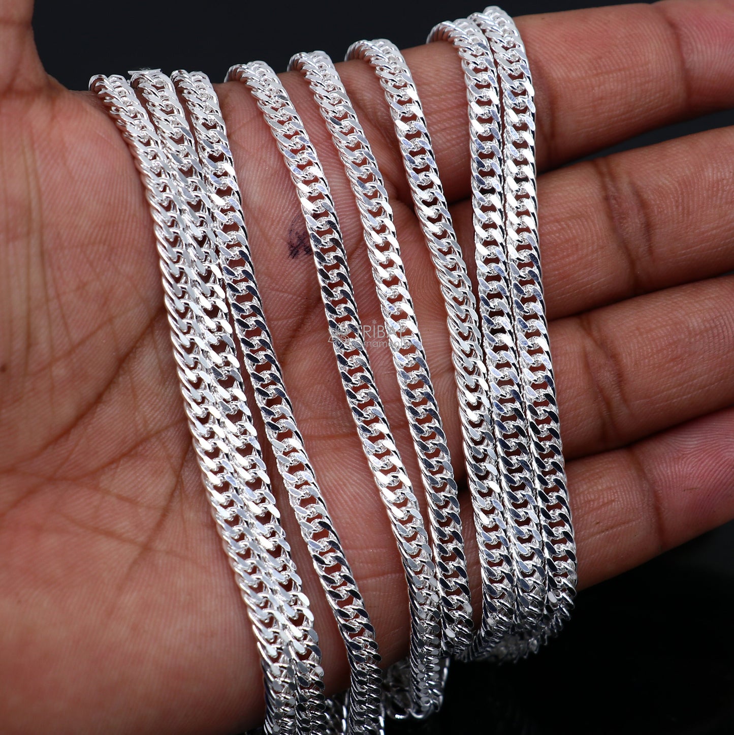 20"/24" 4MM 925 sterling silver handmade solid fancy stylish silver chain necklace curb cuban chain best gifting jewelry from India ch246 - TRIBAL ORNAMENTS