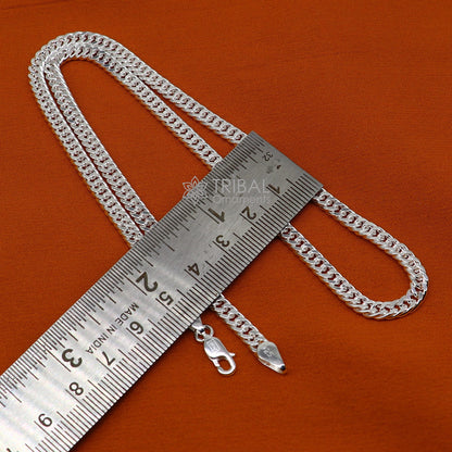 Sterling silver 20/24-inch 4mm curb Cuban chain necklace by Tribal Ornaments, stylish handmade jewelry for men.