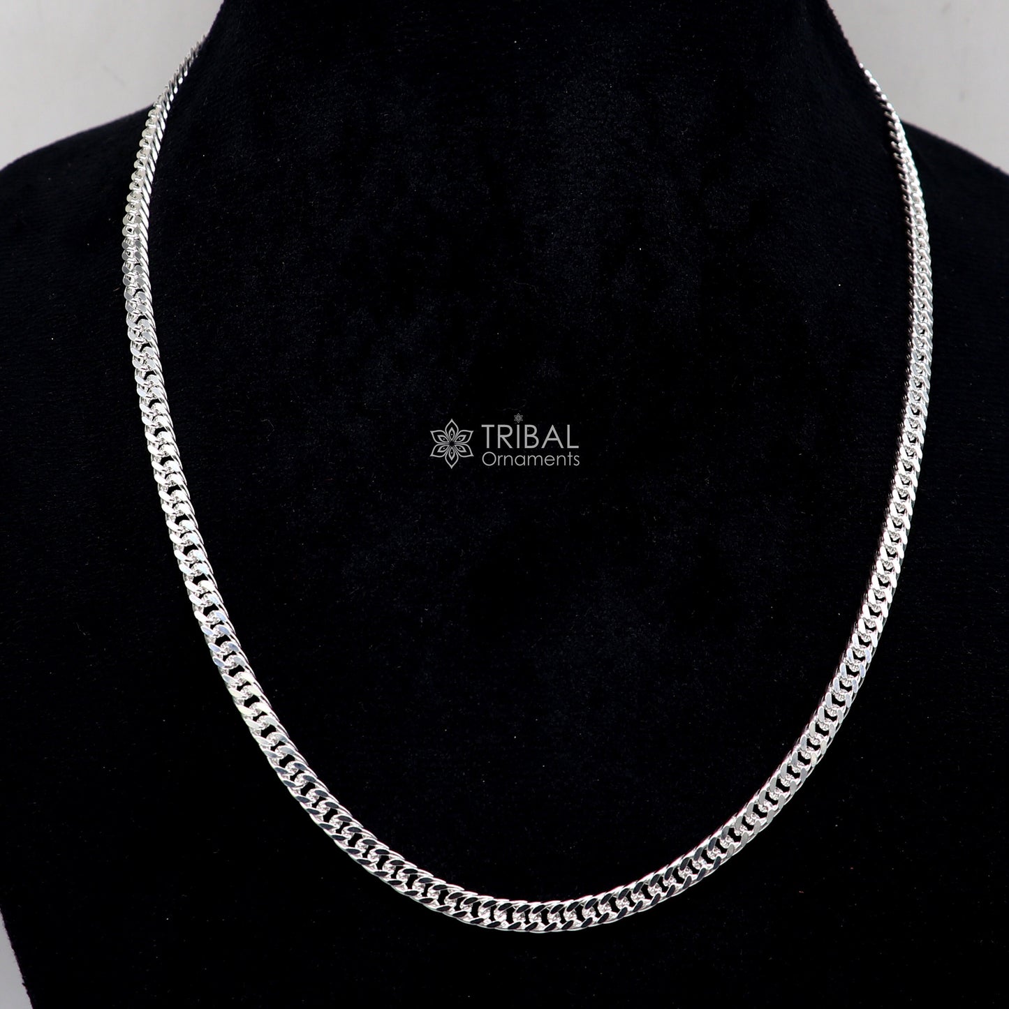 20"/24" 4MM 925 sterling silver handmade solid fancy stylish silver chain necklace curb cuban chain best gifting jewelry from India ch246 - TRIBAL ORNAMENTS