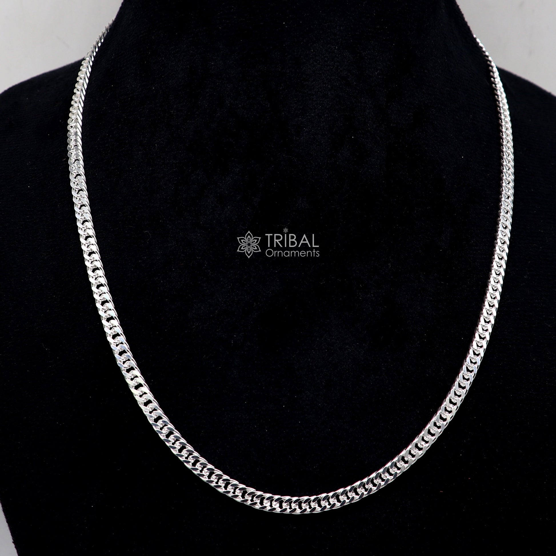 20"/24" 4MM 925 sterling silver handmade solid fancy stylish silver chain necklace curb cuban chain best gifting jewelry from India ch246 - TRIBAL ORNAMENTS