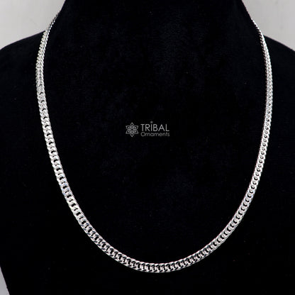 20/24 inch TRIBAL ORNAMENTS 4mm sterling silver Cuban curb chain necklace, stylish handmade men's jewelry, solid and durable.
