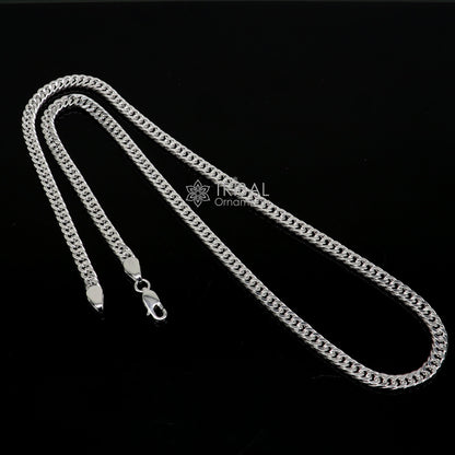 Sterling silver 20/24-inch Cuban curb chain necklace by TRIBAL ORNAMENTS, stylish handmade jewelry for men.