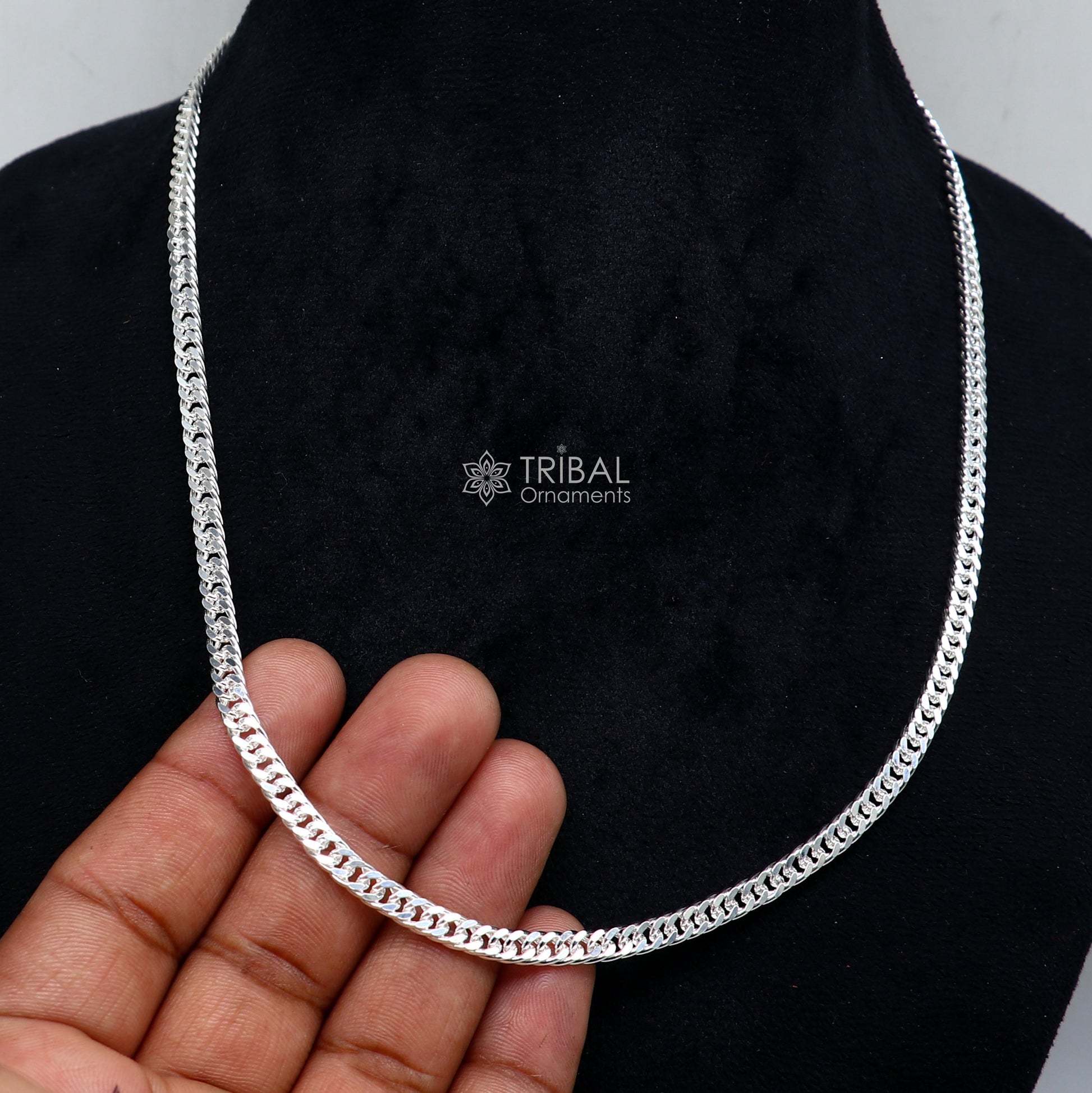 20"/24" 4MM 925 sterling silver handmade solid fancy stylish silver chain necklace curb cuban chain best gifting jewelry from India ch246 - TRIBAL ORNAMENTS