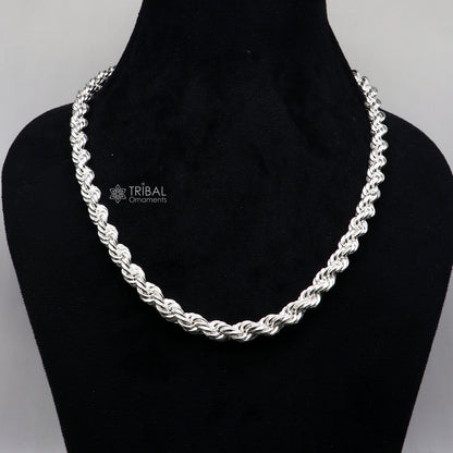 Sterling silver 20"/24" handmade 8mm heavy rope chain necklace with a bright, trendy style for men by Tribal Ornaments.