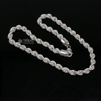 Sterling silver handmade 20/24-inch heavy 8mm rope chain necklace with a bright, trendy men's design by TRIBAL ORNAMENTS.