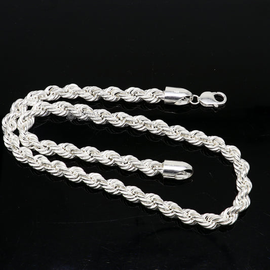 Heavy 8mm 925 sterling silver rope chain necklace with a bright, trendy style, handcrafted men's jewelry by TRIBAL ORNAMENTS.