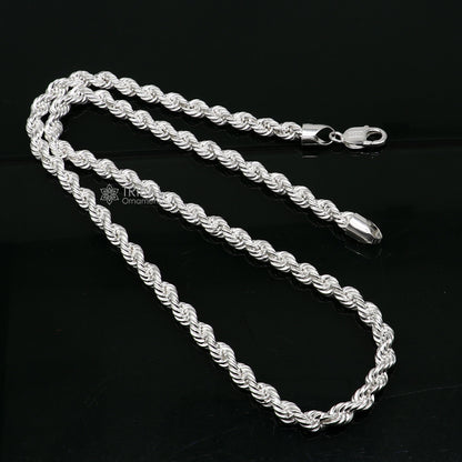 Sterling silver heavy single rope chain necklace, plain bright silver men's jewelry, crafted by Tribal Ornaments.