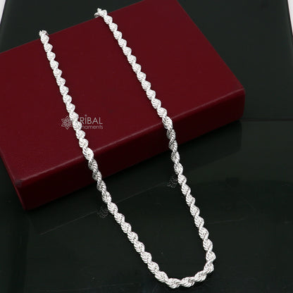 925 sterling silver heavy single rope chain necklace, plain bright silver men's chain with trendy style and handmade craftsmanship.
