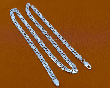 Sterling silver Nawabi chain necklace in 20" or 24" length, 5.5mm, handmade, stylish, suitable for men's jewelry by Tribal Ornaments.