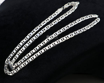 Sterling silver Nawabi chain necklace for men, 20 or 24 inches, 5.5mm solid, handmade, stylish, best gift jewelry from India.
