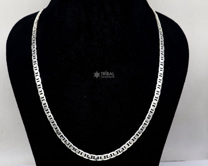 Sterling silver Nawabi chain necklace in 20 or 24 inches, 5.5mm, handcrafted stylish men's jewelry from Tribal Ornaments.