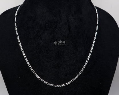 Sterling silver 20 or 24-inch 2.5mm solid Figaro chain by Tribal Ornaments, showcasing delicate unisex jewelry style.