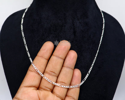 Sterling silver 20" or 24" 2.5mm solid figaro chain by Tribal Ornaments, delicate unisex jewelry for all outfits.