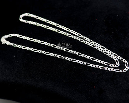 Sterling silver 2.5mm solid Figaro chain in 20 or 24 inches, unisex jewelry, delicate and stylish for all outfits.