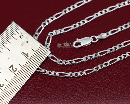 Sterling silver 2.5mm solid figaro chain in 20 or 24 inches, delicate unisex jewelry by TRIBAL ORNAMENTS.