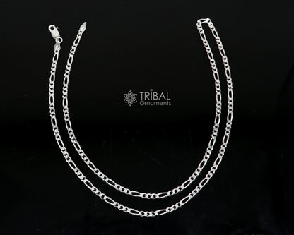 Sterling silver 20 or 24-inch 2.5mm Figaro chain by Tribal Ornaments, delicate unisex jewelry for all outfits.