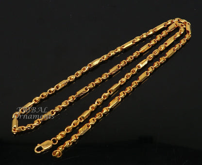 22K yellow gold Choco Baht chain necklace by TRIBAL ORNAMENTS, handmade men's jewelry in custom sizes 20-26 inches, hallmarked 916.