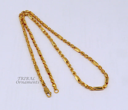 22K yellow gold Choco Baht chain necklace by TRIBAL ORNAMENTS, handmade men's chain with 916 hallmark, custom sizes 20-26 inches.