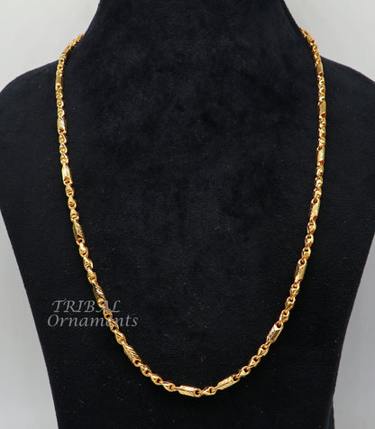 22K yellow gold Choco Baht chain necklace by Tribal Ornaments, handmade men’s jewelry in custom sizes 20-26 inches, hallmarked 916.