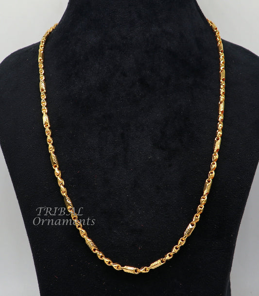 All sizes 22kt yellow gold certified men's chain necklace, best gifting customized Choco baht chain necklace fancy stylish jewelry ch572 - TRIBAL ORNAMENTS