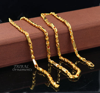 22K yellow gold Choco Baht chain necklace by Tribal Ornaments, handmade men’s jewelry, hallmarked 916, custom sizes 20-26 inches.