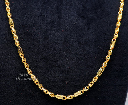 22K yellow gold Choco Baht chain necklace by TRIBAL ORNAMENTS, handmade men's jewelry, custom sizes 20-26 inches, hallmarked 916.