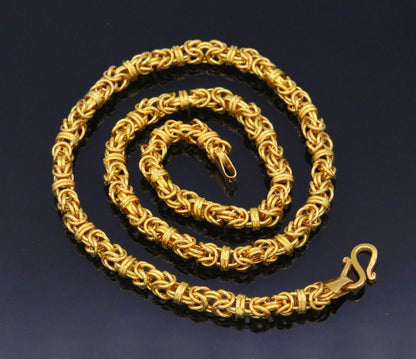 22K yellow gold handmade Byzantine chain necklace by TRIBAL ORNAMENTS, unisex stylish jewelry showcasing Rajasthan craftsmanship.