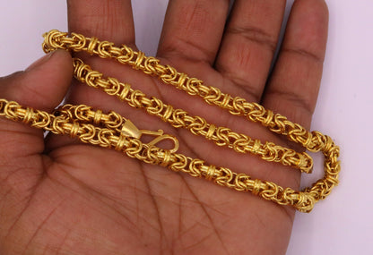 22K yellow gold handmade Byzantine chain necklace by TRIBAL ORNAMENTS, unisex, stylish jewelry with Rajasthan craftsmanship.