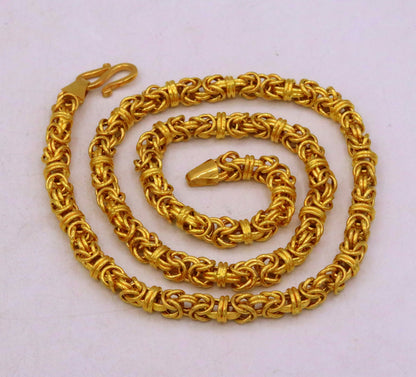 22K yellow gold handmade Byzantine chain necklace by TRIBAL ORNAMENTS, unisex stylish jewelry showcasing Rajasthan craftsmanship.