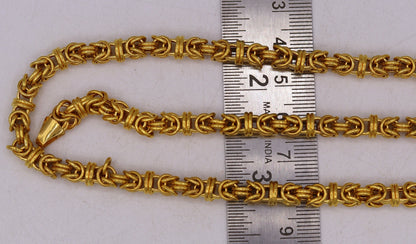 22K yellow gold handmade Byzantine chain necklace by TRIBAL ORNAMENTS, unisex stylish jewelry with Rajasthan craftsmanship.