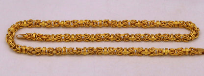 22K yellow gold handmade Byzantine chain necklace by TRIBAL ORNAMENTS, unisex stylish jewelry with Rajasthan craftsmanship.