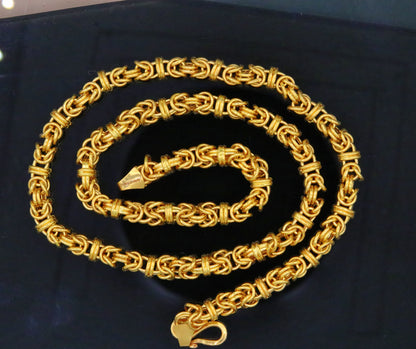 22K yellow gold handmade Byzantine chain necklace by TRIBAL ORNAMENTS, unisex stylish jewelry with Rajasthan craftsmanship.