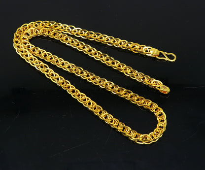 22K yellow gold handmade chain necklace with unique design, hallmarked 916, perfect for men's wedding or gifting jewelry.