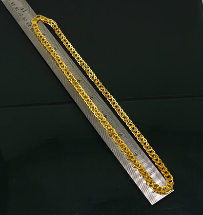 22K yellow gold handmade chain necklace with unique design, hallmarked 916, suitable for men's wedding or gifting jewelry.