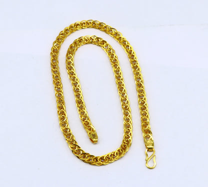 22K yellow gold handmade chain necklace with unique design, hallmarked 916, suitable for men’s wedding and gift jewelry.