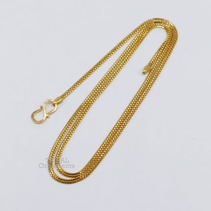 22K yellow gold handmade double box chain necklace, 2mm unisex design, hallmarked and certified jewelry by TRIBAL ORNAMENTS.