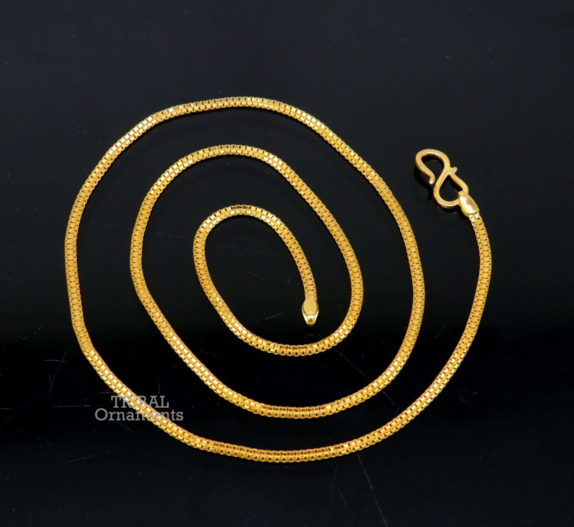 22kt yellow gold handmade Double box chain chain, amazing customized chain best gifting personalized unisex jewelry from India ch551 - TRIBAL ORNAMENTS