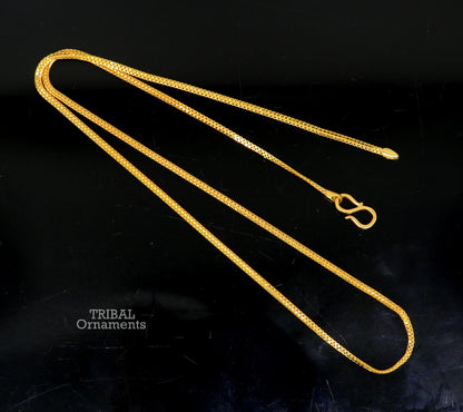 22K yellow gold handmade double box chain necklace, 2mm unisex jewelry with hallmarked craftsmanship and personalized gift option.