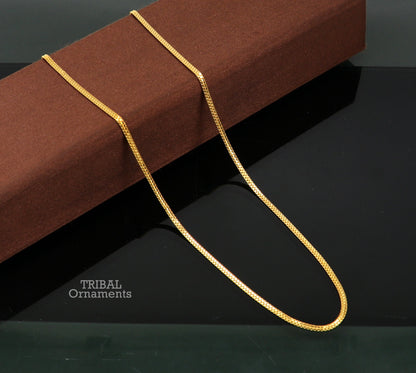 22K yellow gold handmade double box chain necklace, 2mm unisex jewelry with hallmarked, customized design from Tribal Ornaments.