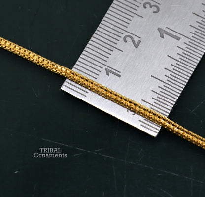 22K yellow gold handmade double box chain necklace, 2mm unisex jewelry with hallmarked and certified craftsmanship.