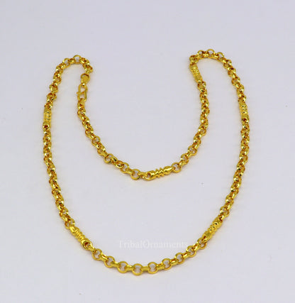 22K yellow gold handmade Rolo cable link chain necklace, 5mm unisex Indian jewelry by TRIBAL ORNAMENTS.