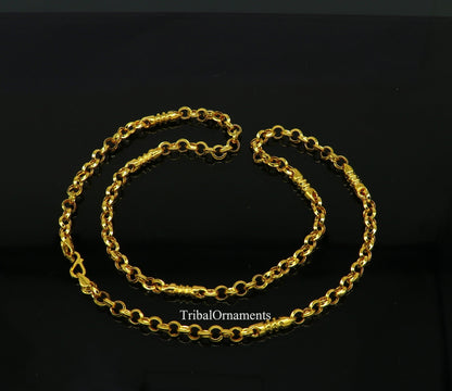 22K yellow gold handmade Rolo cable link chain necklace, 5mm unisex Indian jewelry by TRIBAL ORNAMENTS.